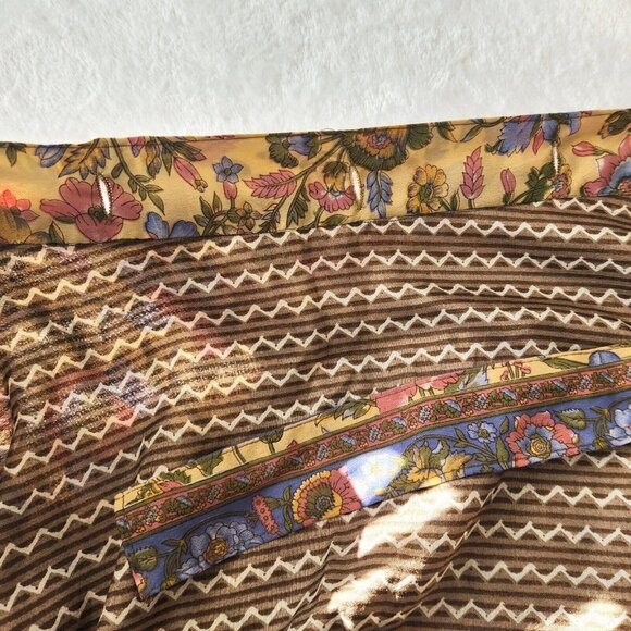 Vtg Silk Wrap Maxi Skirt Reversible Floral Yellow Multi India Sari Boho One Size - Picture 11 of 15